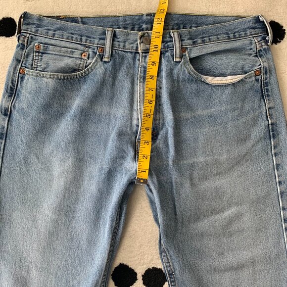 Levi's 505 Regular Fit Distressed Light Wash Denim Straight Leg Jeans - Picture 9 of 15